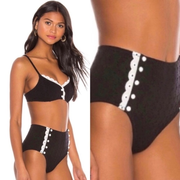 💋NWT Morgan Lane Vintage High-Rise Scalloped Eyelet 2Pc Bikini - Picture 3 of 13